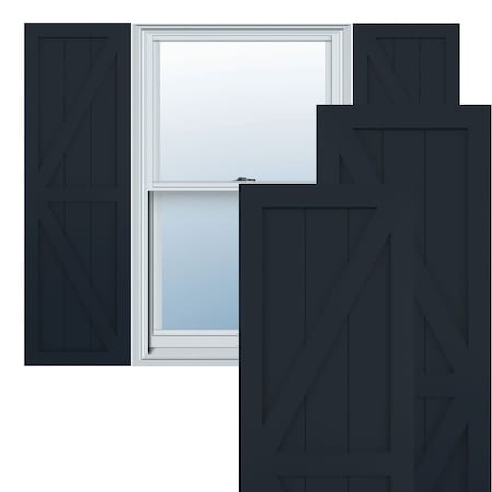 True Fit PVC Two Equal Panel Farmhouse Fixed Mount Shutters W/Z-Bar Starless Night Blue , 18Wx26H